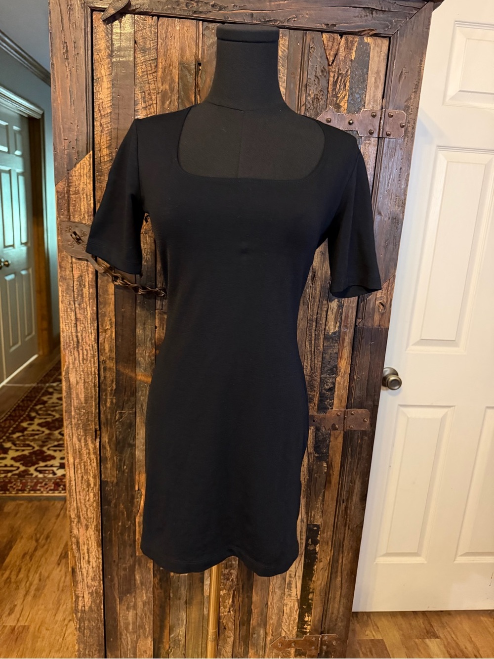 Vintage Moa Moa Black Bodycon Mini Dress Large Made USA Square Neck Y2K 90s